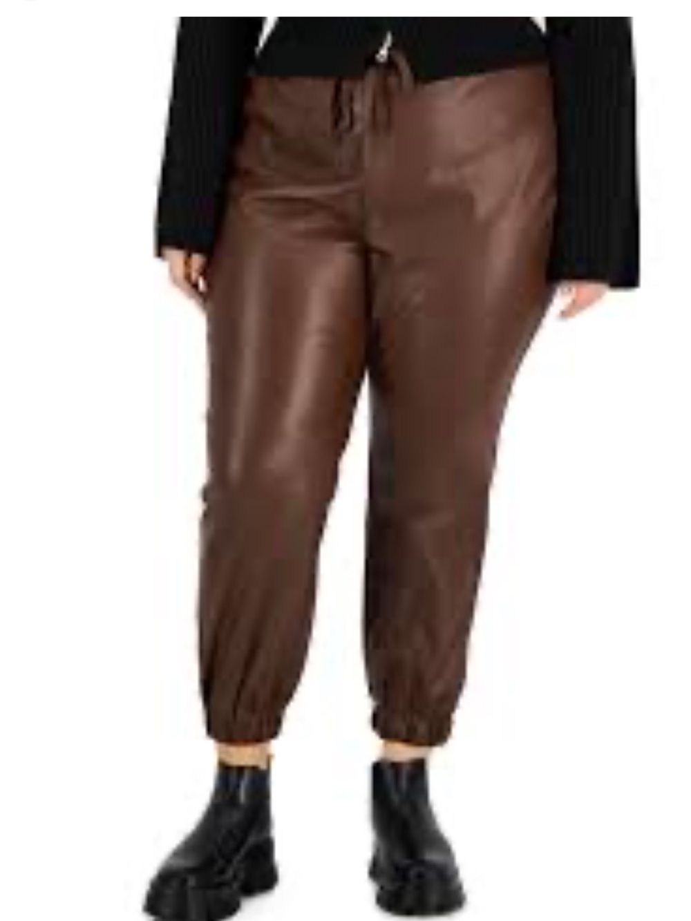 Tinseltown Juniors' Faux-Leather Tapered Jogger Pants solid brown chicory 1X
